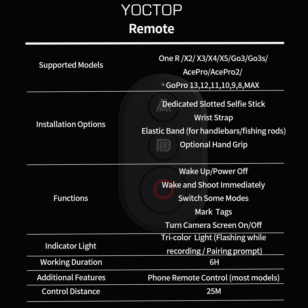 Suitable for Insta360 and GoPro sports cameras Bluetooth remote control 360 X2 X3 X4 X5 GO3 Ace Pro，GoPro9 10 11 12 13