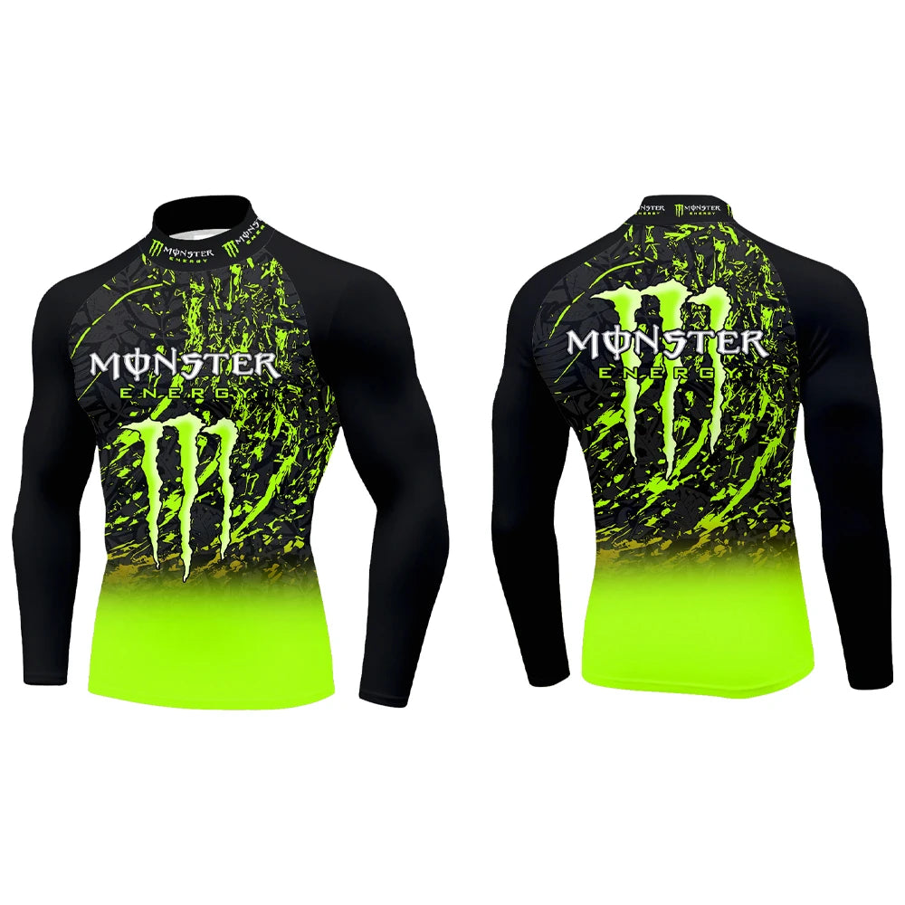 2025Monster Energy Men's Half High Neck Long Sleeve T-shirt Gradient Trend Cool Graffiti Street Vitality Personalized Fashion