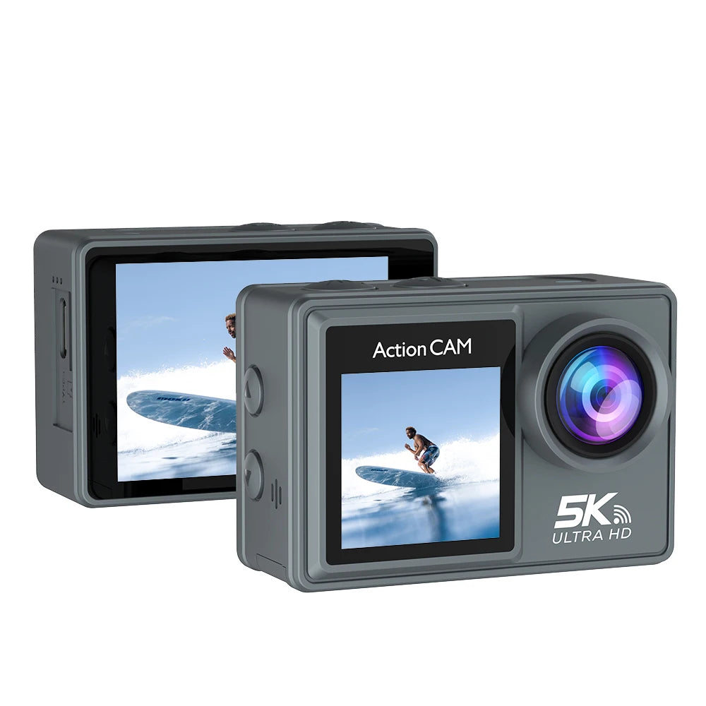 5K 4K60FPS Action Camera Dual IPS Touch LCD EIS 170° DVR 30M Waterproof 5X Zoom Sport Camera With Wireless Mic & Pre Recording