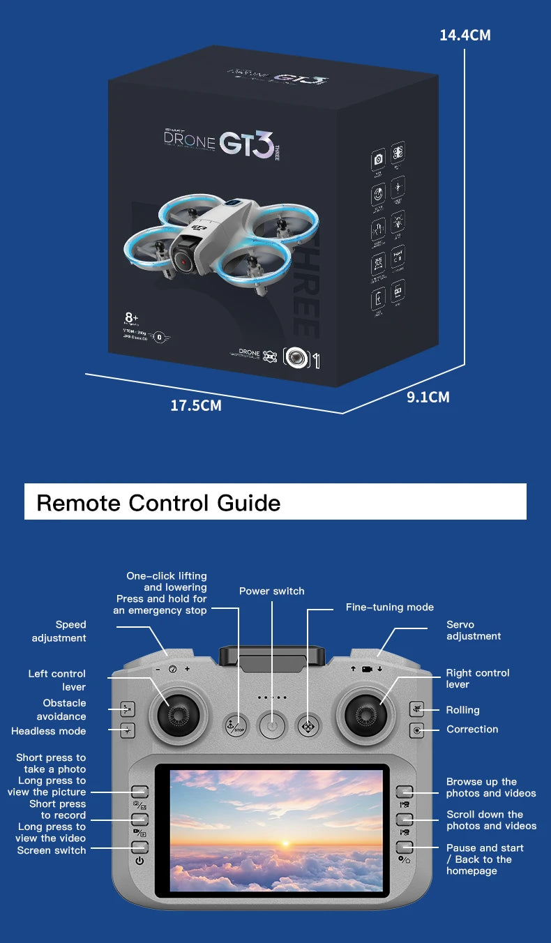 2025New GT3 MAX Drone 8K HD 4.3" Remote Control Headless Mode Helicopter 360° Flip Quadcopter Toys Mini Drone Fors Kid Toy Gifts