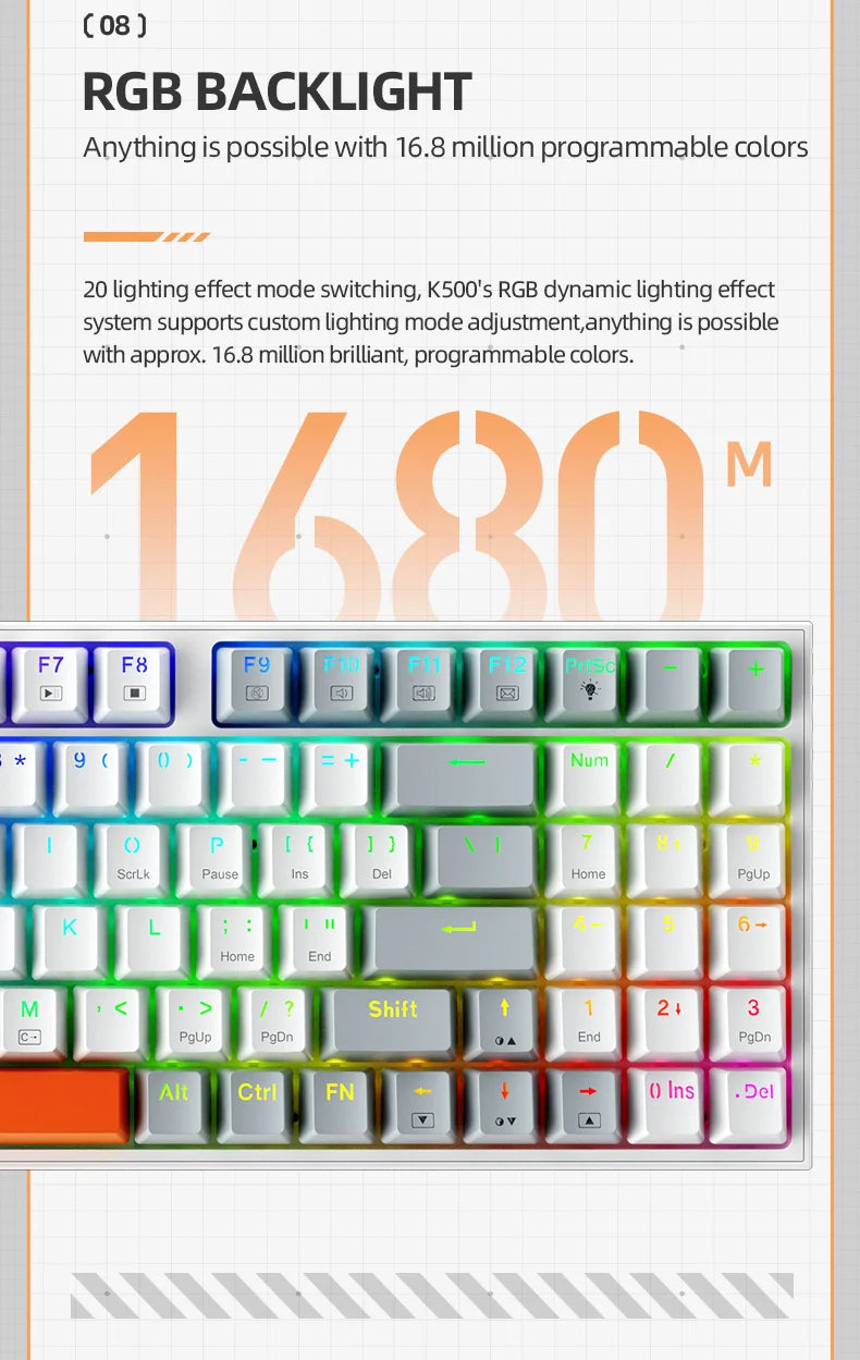 Machenike K500W Wireless Mechanical Keyboard Hot Swap Tri-mode 94 Keys RGB Backlit Gaming Keyboard for PC Gamer Laptop