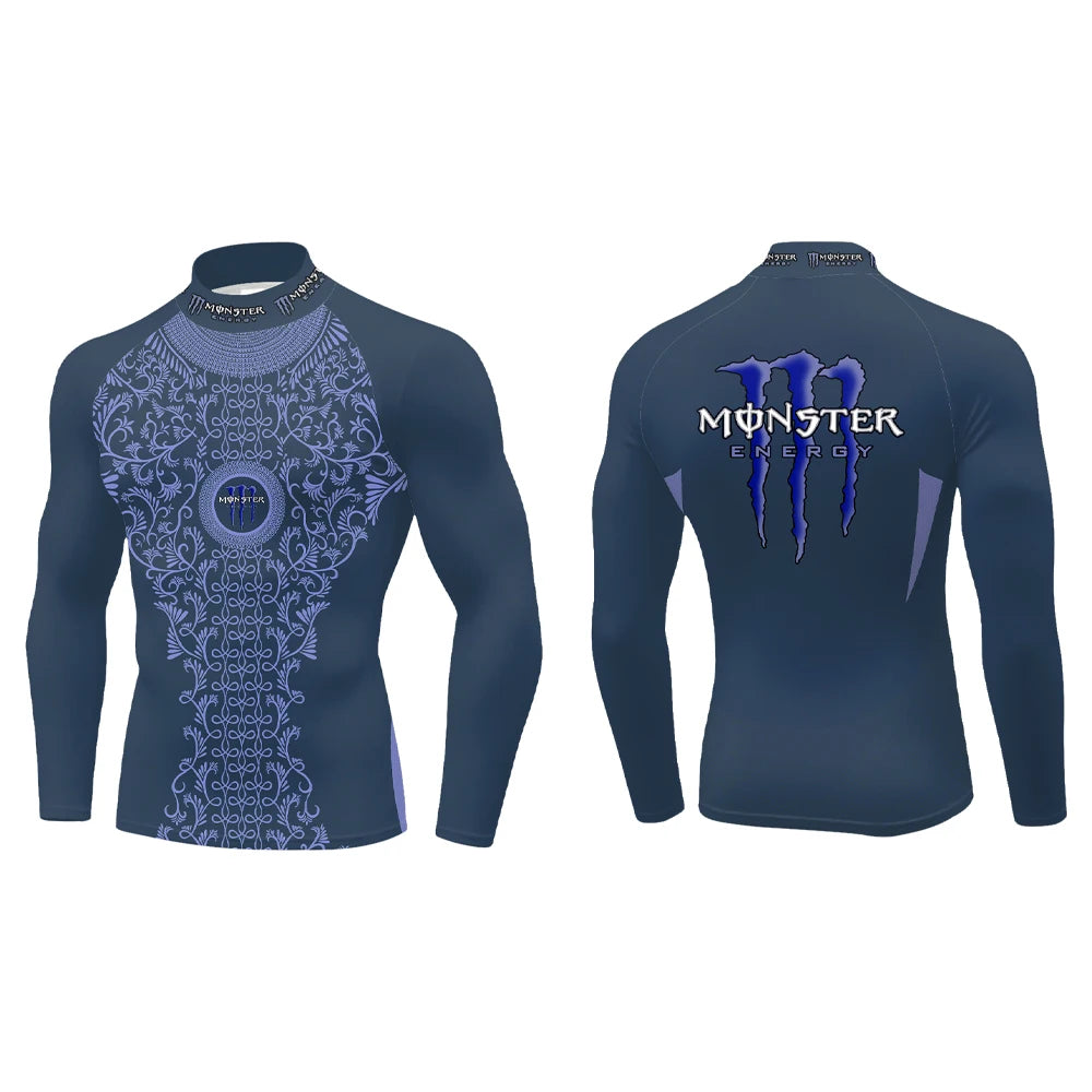 2025Monster Energy Men's Half High Collar Long Sleeve T-shirt Exquisite Vine Retro Style Sports Street Personalized Event Party