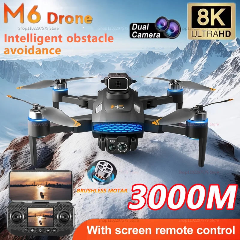 M6 RC Drone 8K HD Camera Professional Quadcopter With Screen FPV Remote Control Drone Toys For Beginners Gifts Indoor Outdoor