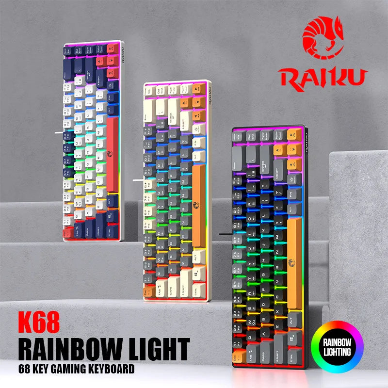 RAIKULei Kui K68 Wired Keyboard Three Color Customized Gaming Luminous Keyboard Mechanical Feel