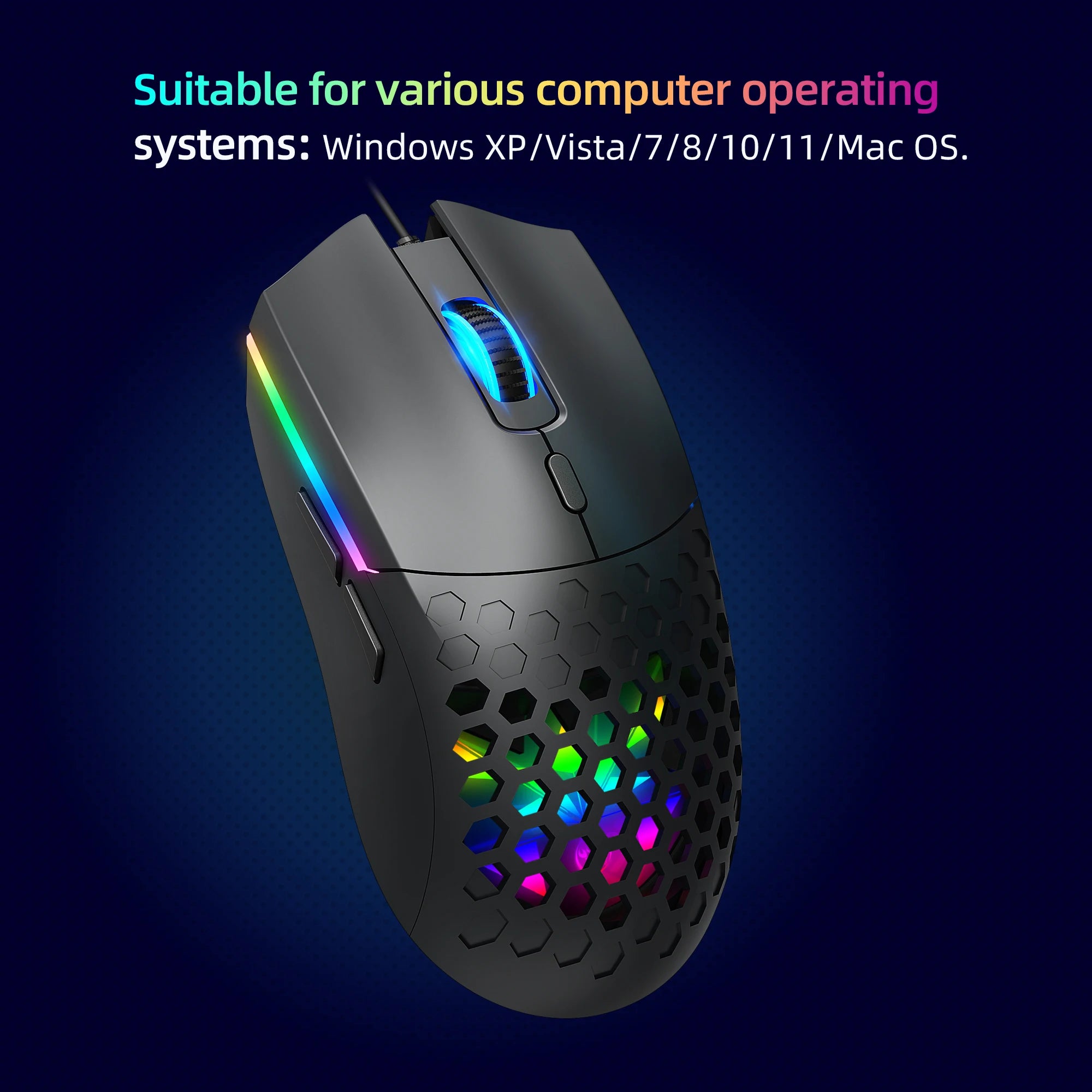 6 Keys Wired Gaming Mouse Honeycomb Hollow Design Colorful Backlight Adjustable 6400 DPI Mouse for Home office PC Gamer