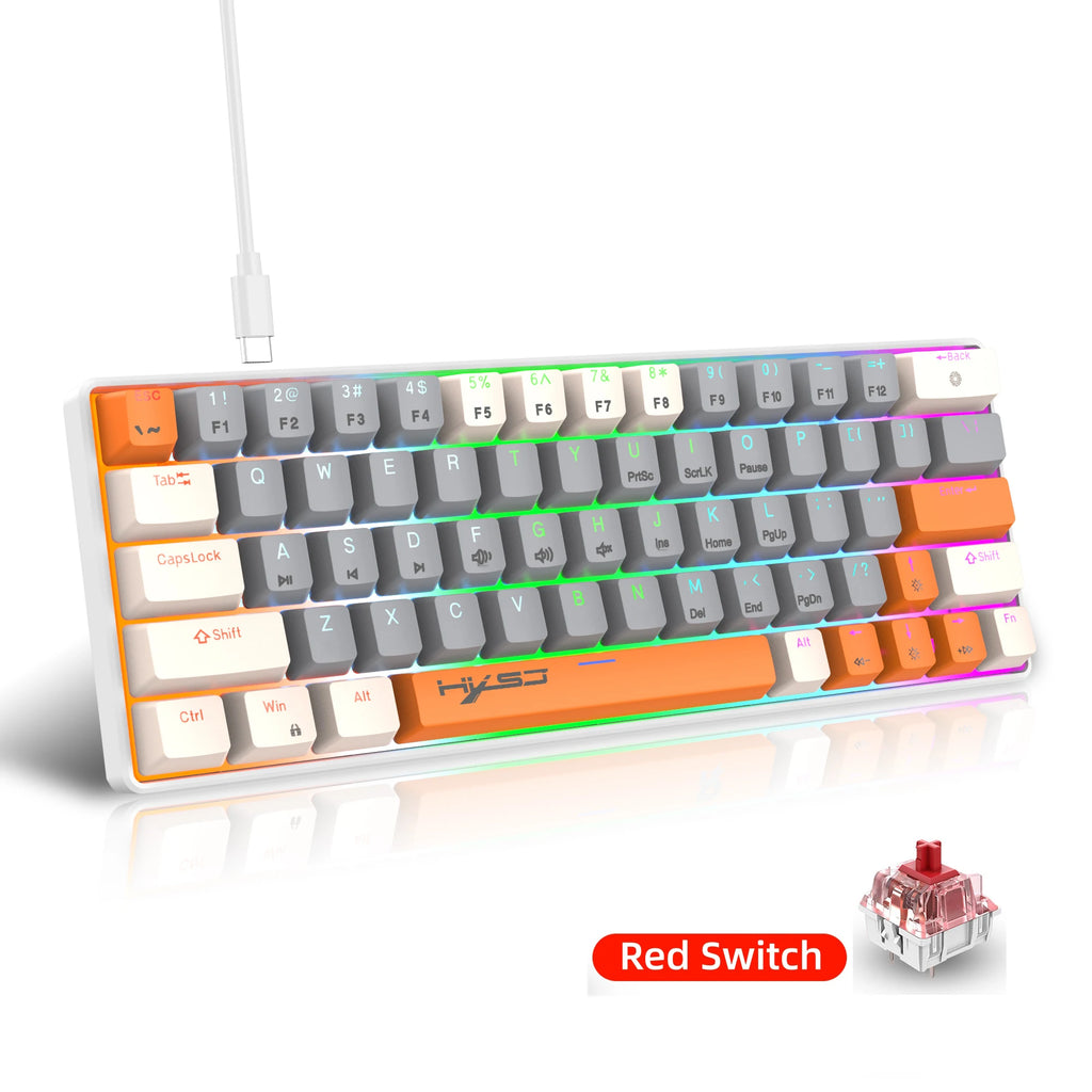 Portable 60% Mechanical Gaming Keyboard,63 Keys With Red Switch Backlit Compact Mini Wired Office Keyboard