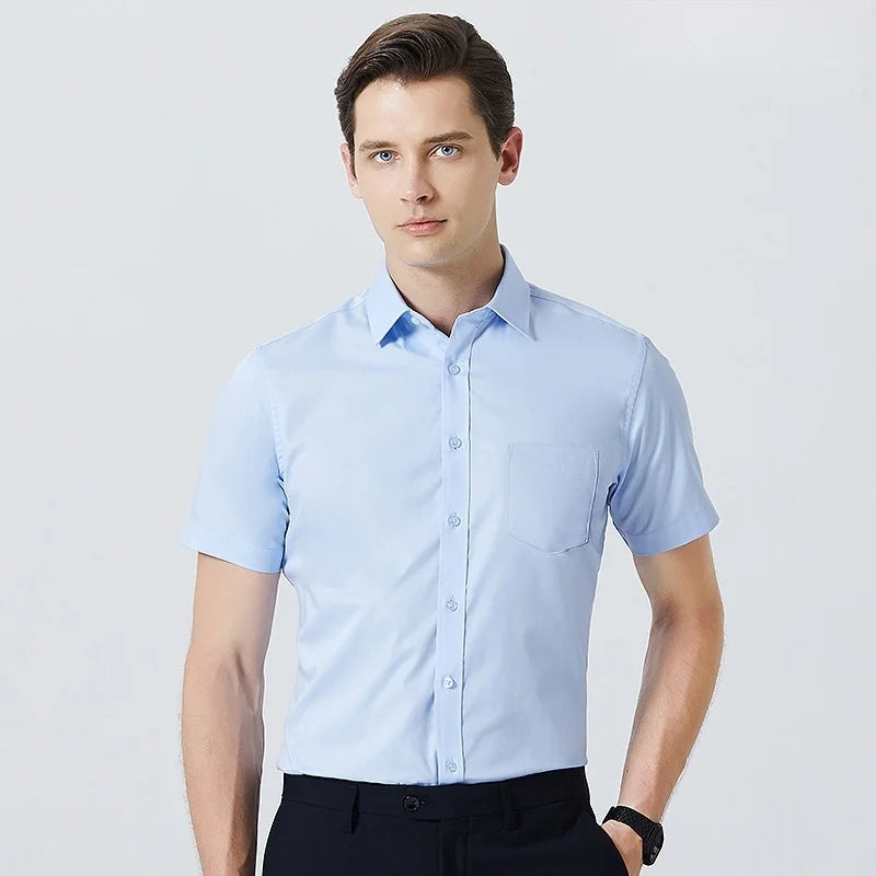 Business Dress Shirt Men Short Sleeve Autumn Spring Fashion Casual Formal White Work Office Simple Basic Man Clothe 6XL 7XL