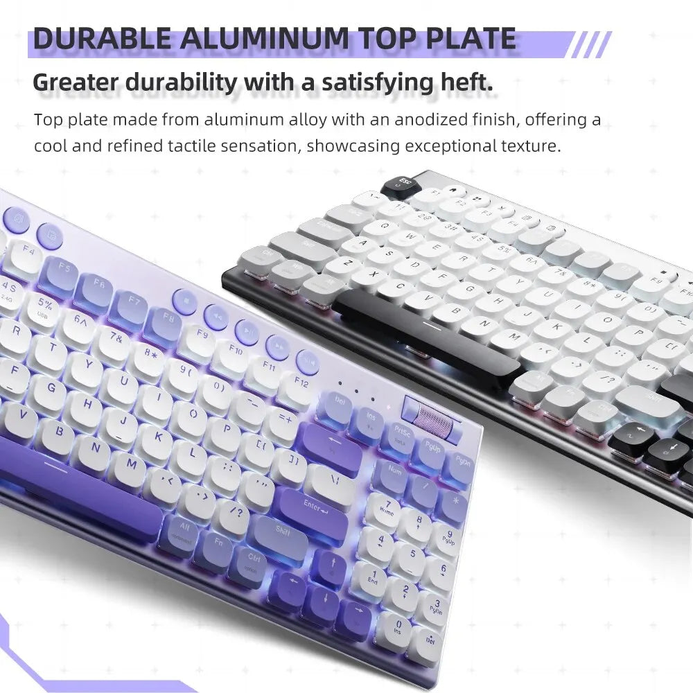 THUNDEROBOT K96 Wireless Mechanical Keyboard Low-profile Productivity Keyboard 98 Keys with Roller Marco Keys PBT Keycaps For PC