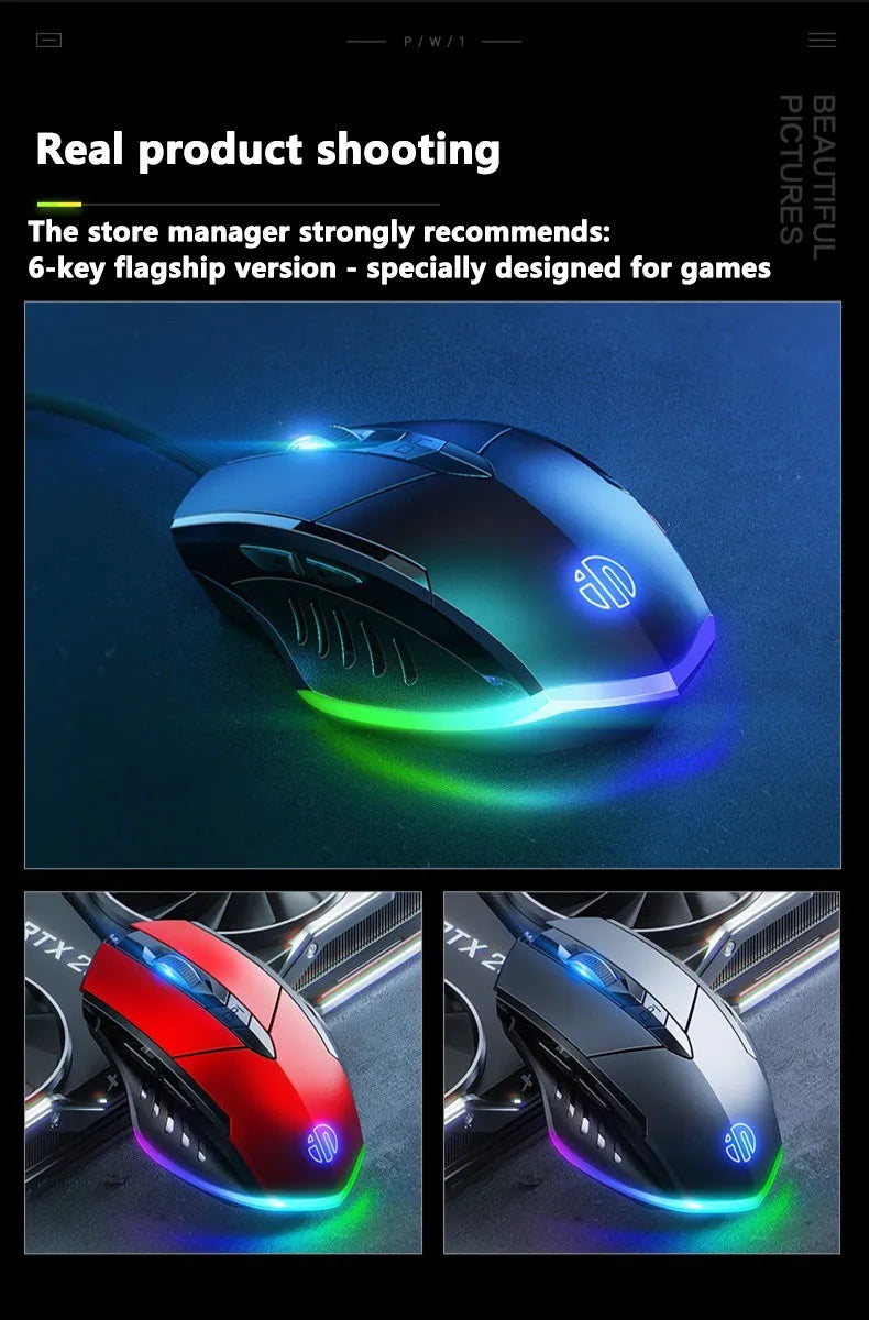 Inphic W1 Wired Mouse Esports Gaming Mouse Silent Office Mouse Three keys and six keys are optional