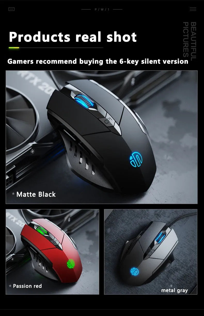 Inphic W1 Wired Mouse Esports Gaming Mouse Silent Office Mouse Three keys and six keys are optional