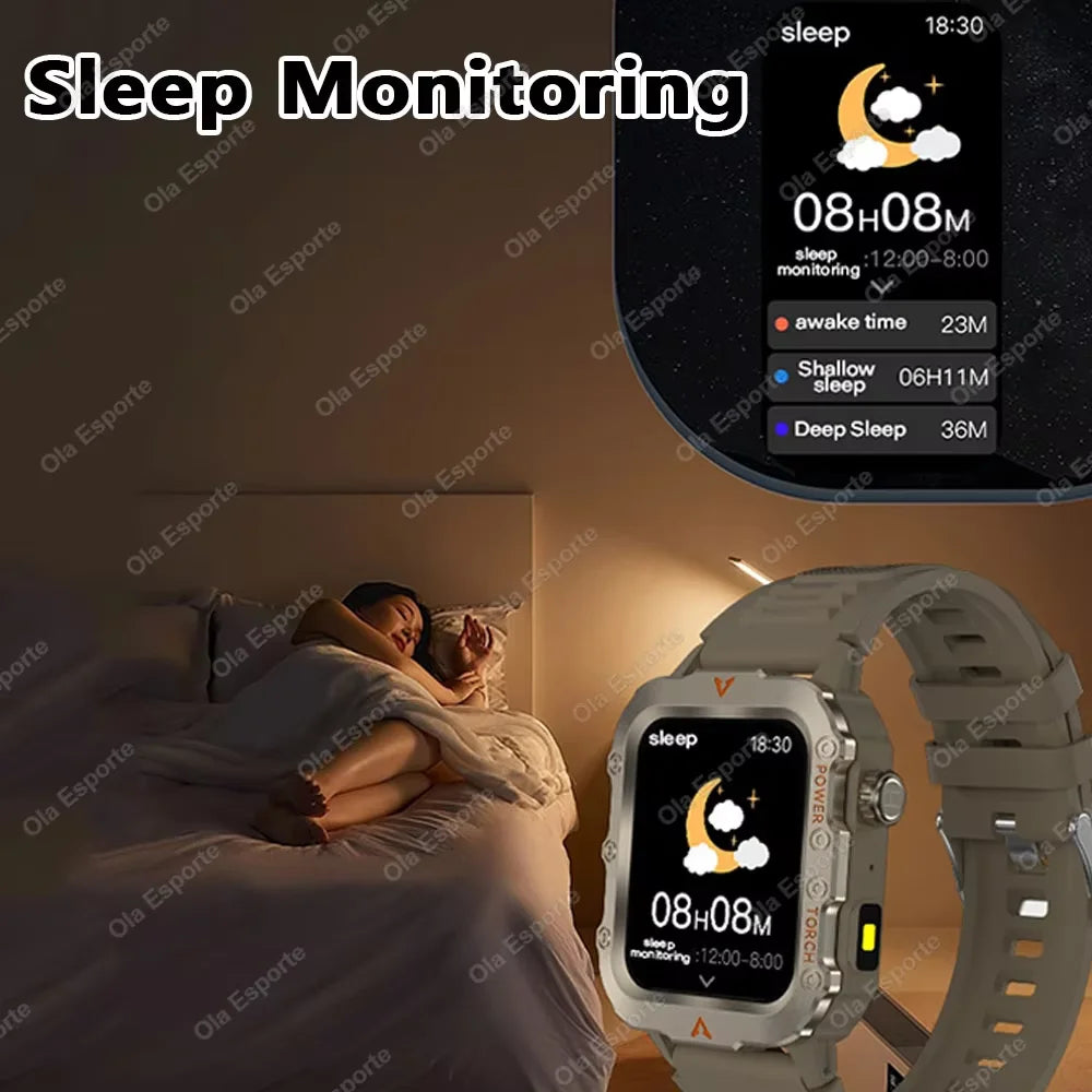 Men Smart Watch Bluetooth Call Sleep Heart Rate Health Monitor Outdoor LED Flashlight Waterproof Sports Watche For Android IOS