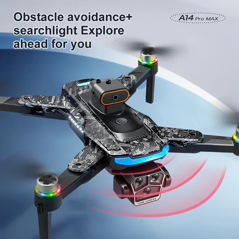 Xiaomi A14Pro Max Drone 8K HD Three Camera GPS Brushless Optical Flow Obstacle Avoidance 4.5-inch large screen UAV RC 18000M