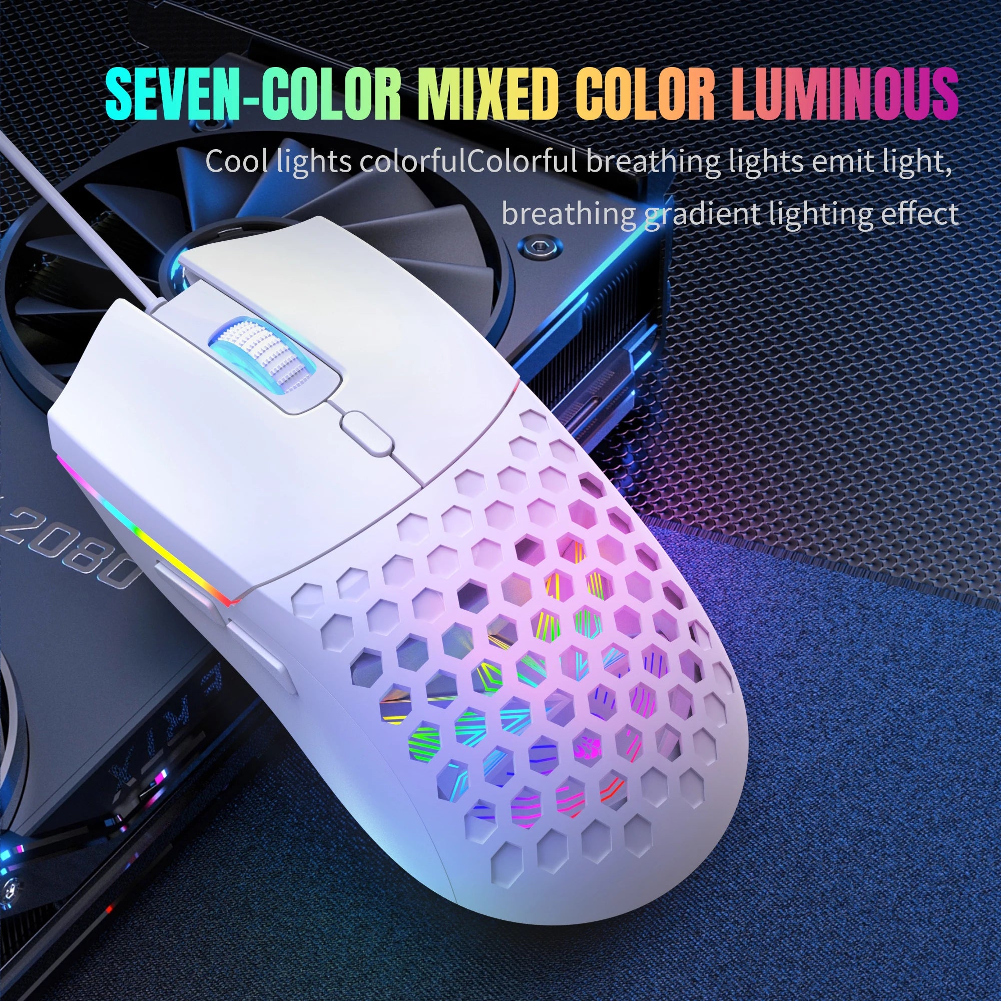 6 Keys Wired Gaming Mouse Honeycomb Hollow Design Colorful Backlight Adjustable 6400 DPI Mouse for Home office PC Gamer