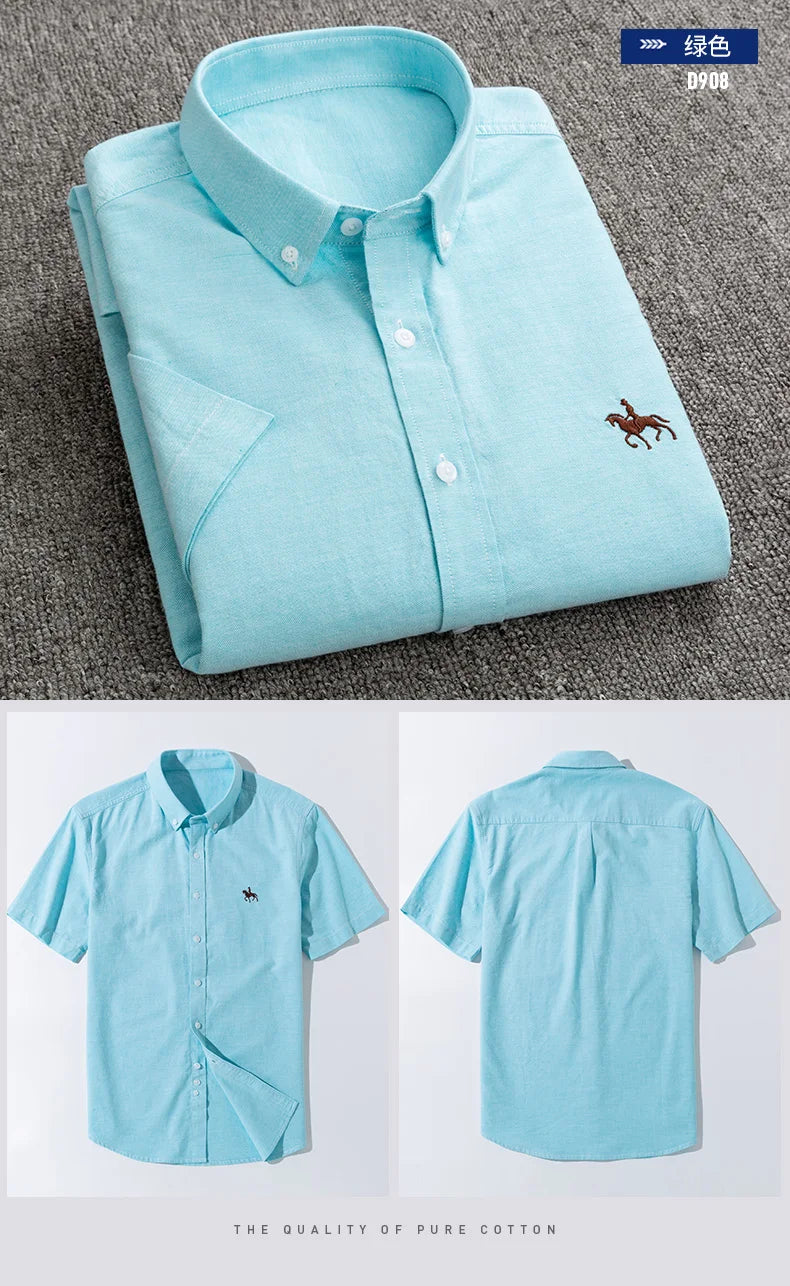 100%Pure Cotton Oxford Men's Shirts Short Sleeve Soft Regular Fit Formal Dress Shirt Social Blouse Male White Shirt 5XL 6XL