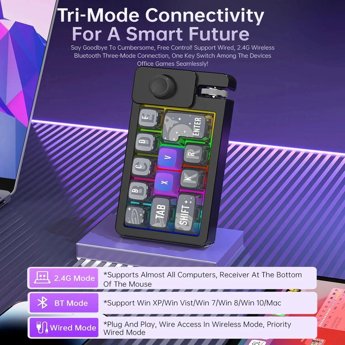 Wireless Mechanical Keyboard 2 Knob Bluetooth Keyboard RGB 12 Key Mini Button Gaming Keypad Mechanical Hot Swap Keyboard