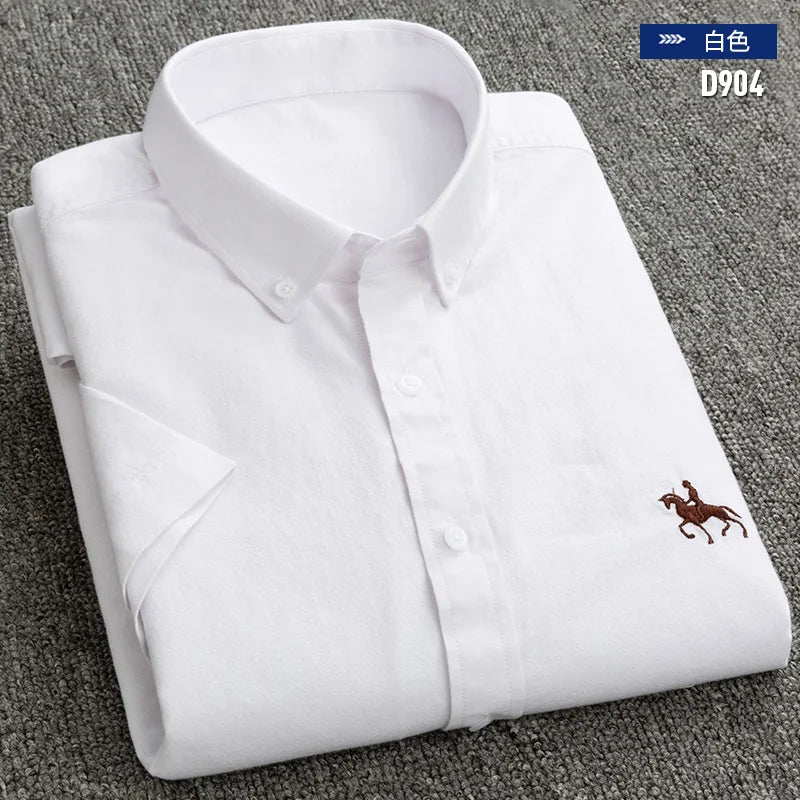 100%Pure Cotton Oxford Men's Shirts Short Sleeve Soft Regular Fit Formal Dress Shirt Social Blouse Male White Shirt 5XL 6XL