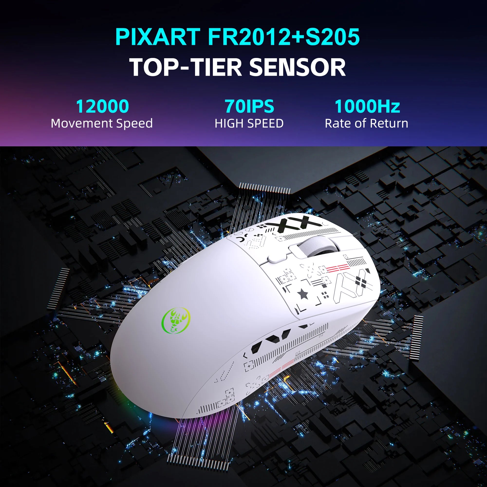 HXSJ T90Pro RGB Backlit Wireless Gaming Mouse with Charging Base Triple Mode 1K Optical Ergonomic Mouse for Esports