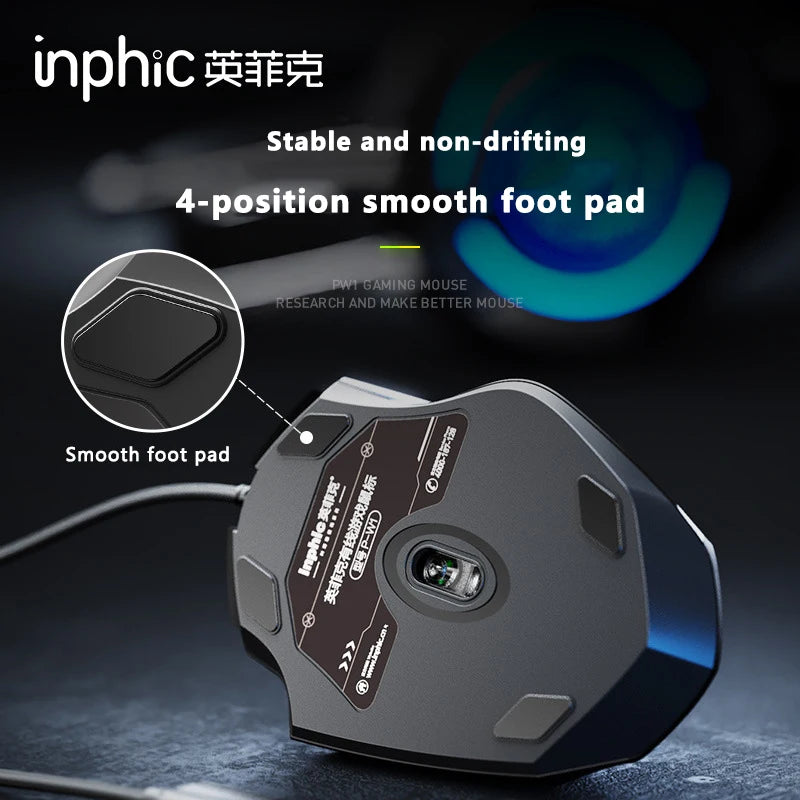 Inphic W1 Wired Mouse Esports Gaming Mouse Silent Office Mouse Three keys and six keys are optional