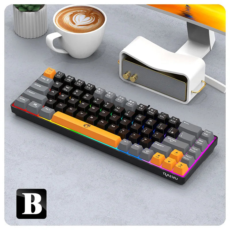 RAIKULei Kui K68 Wired Keyboard Three Color Customized Gaming Luminous Keyboard Mechanical Feel