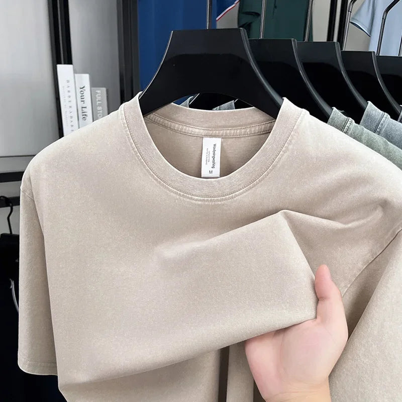 American Style Retro Heavyweight Solid Color Short Sleeved T-shirt Men Women Summer Street Trendy Washed Old Oversized Clothes