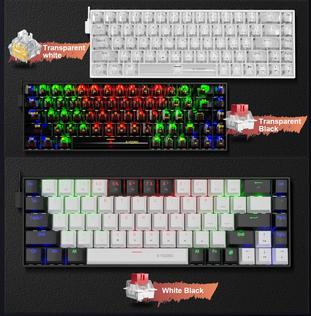 E-YOOSO Z686 USB Mini Slim Mechanical Gaming Wired Keyboard Red Switch 68Keys Russian Brazilian Portuguese for Compute PC Laptop