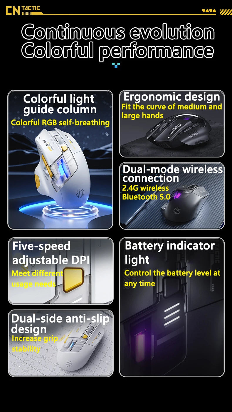 Inphic A9 Explorer Wireless Gaming Mouse 500mA Battery Level Display Ergonomics Bluetooth Office Mouse For PC Laptop