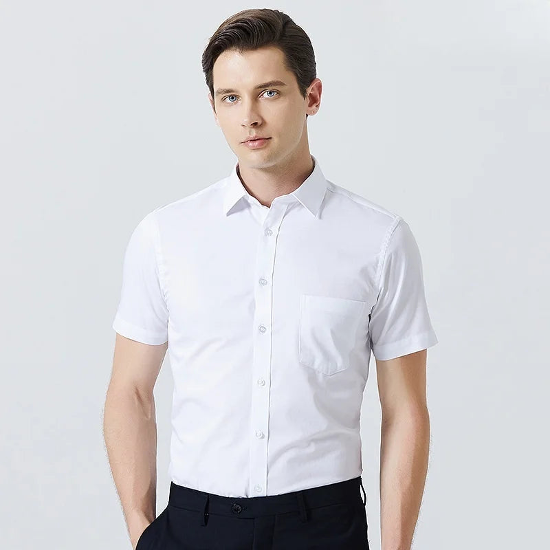 Business Dress Shirt Men Short Sleeve Autumn Spring Fashion Casual Formal White Work Office Simple Basic Man Clothe 6XL 7XL