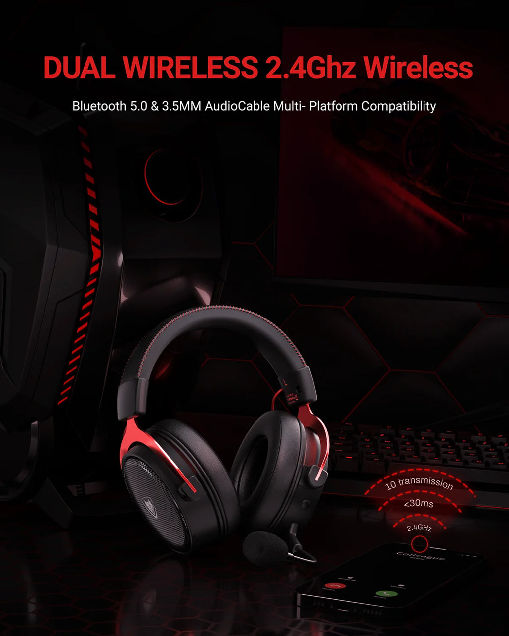NUBWO Dual Gaming Headset 2.4G DongleUSB Bluetooth 5.3 Technology With Noise Canceling Microphone For PS5 PS4 PC Mobile Switch ﻿