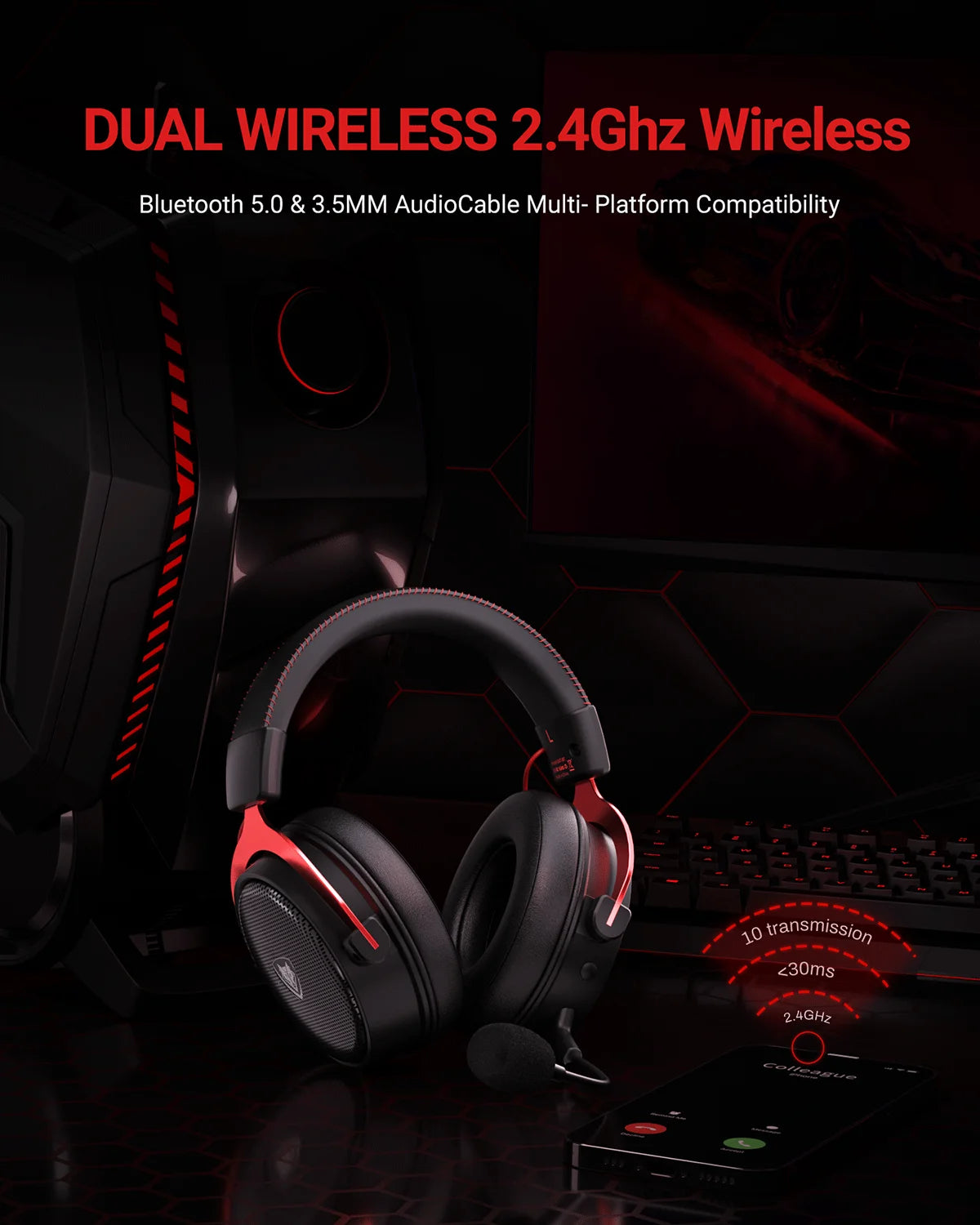 NUBWO Dual Gaming Headset 2.4G DongleUSB Bluetooth 5.3 Technology With Noise Canceling Microphone For PS5 PS4 PC Mobile Switch ﻿