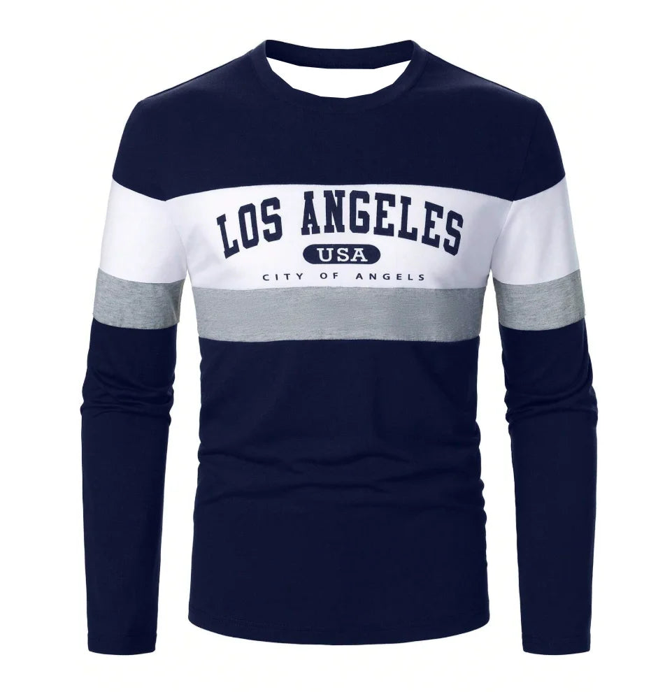 2025 New Men's Casual Trend Long Sleeve T-Shirt Breathable Quick Drying Comfortable Sports Soft Men's USA Printed Long Sleeve