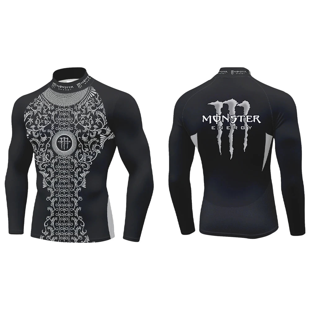 2025Monster Energy Men's Half High Collar Long Sleeve T-shirt Exquisite Vine Retro Style Sports Street Personalized Event Party