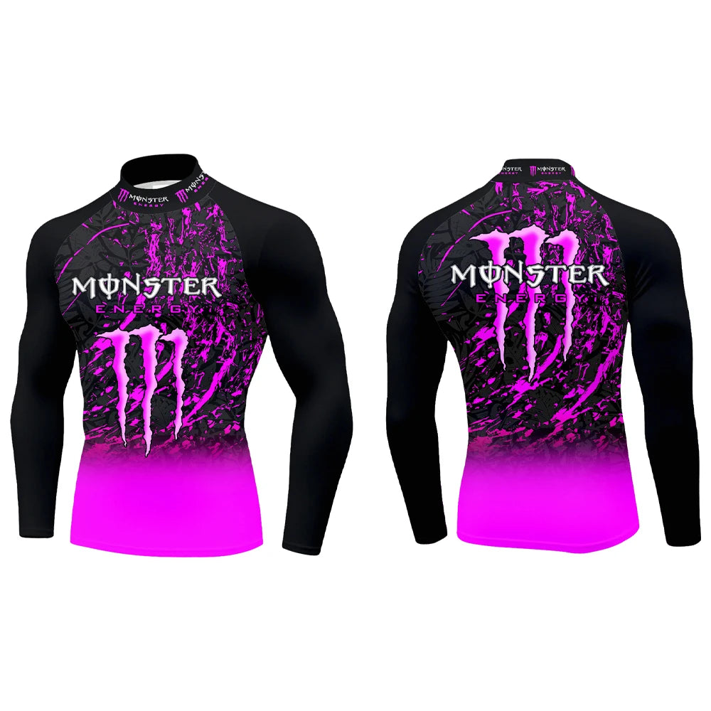 2025Monster Energy Men's Half High Neck Long Sleeve T-shirt Gradient Trend Cool Graffiti Street Vitality Personalized Fashion