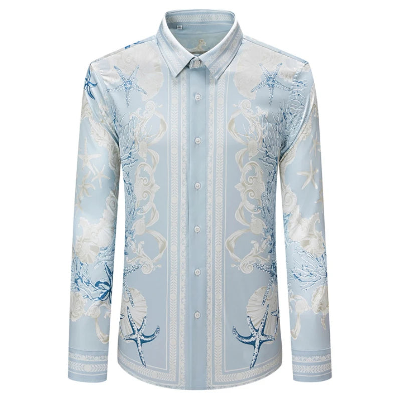 2025 Luxury Printed Silk Long Sleeved Men's Shirt FashionRetro Casual Business Social Shirt Stage Banquet Party Nightclub Shirt
