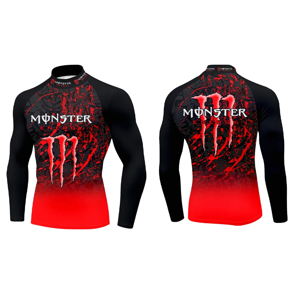 2025Monster Energy Men's Half High Neck Long Sleeve T-shirt Gradient Trend Cool Graffiti Street Vitality Personalized Fashion