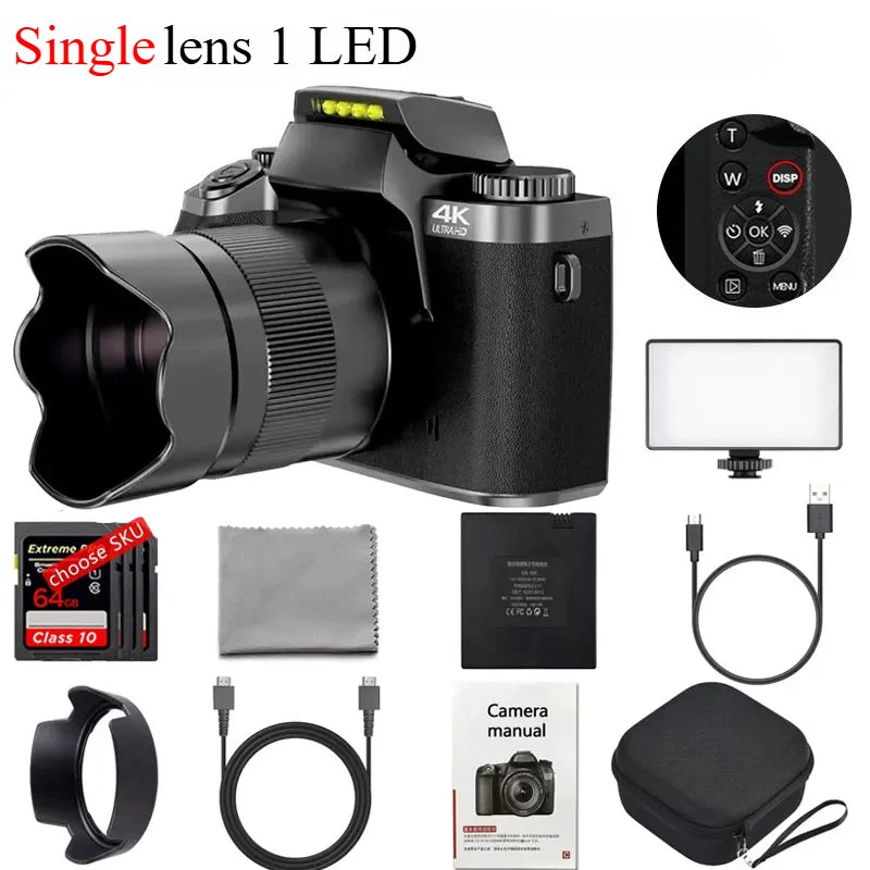 4K Digital Camera 64MP Auto Focus Lens Photography YouTube Ins Vlog Camcorder 4.0"Touch Screen 16X Zoom Optical Video Camera