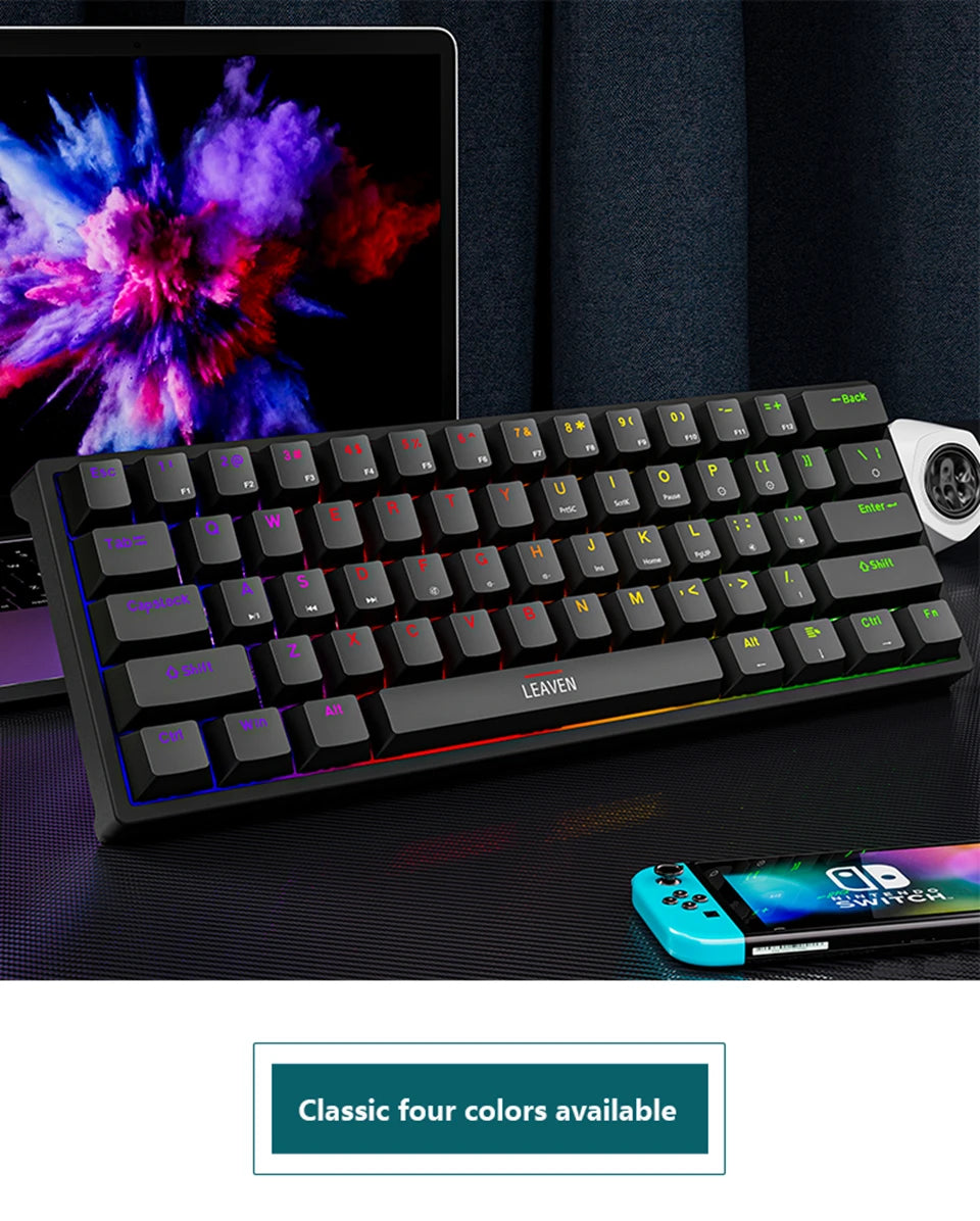 K620 Mini Gaming Mechanical Keyboard 61 Keys RGB Hotswap Type-C Wired Gaming Keyboard PBT Keycaps 60% Ergonomics Keyboards