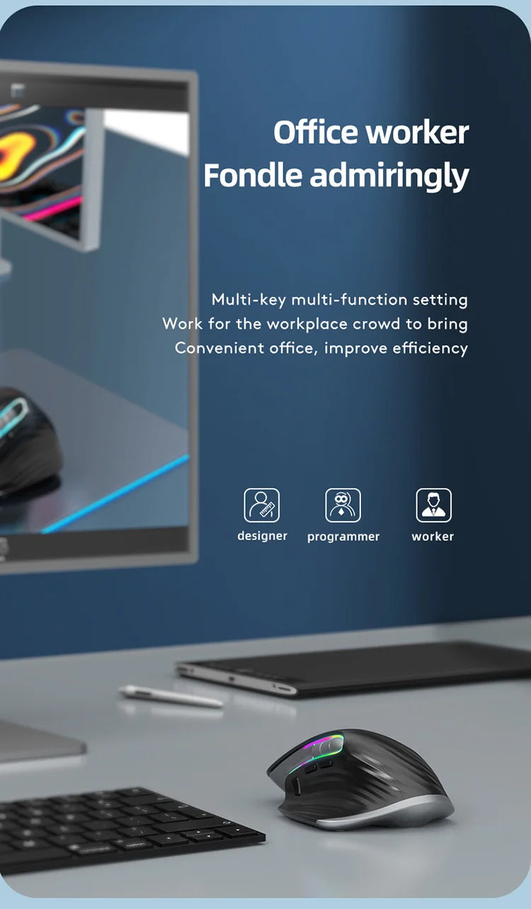 JOMAA 2.4G Wireless Bluetooth Mouse Rechargeable LED RGB Gaming Mouse  for Computer Gamer Office 4000DPI