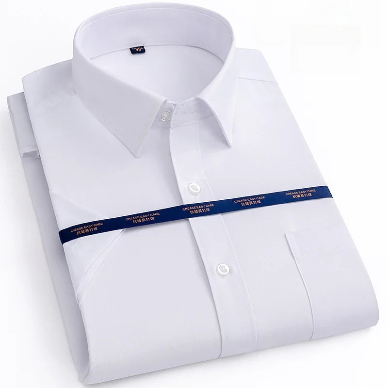 Business Dress Shirt Men Short Sleeve Autumn Spring Fashion Casual Formal White Work Office Simple Basic Man Clothe 6XL 7XL