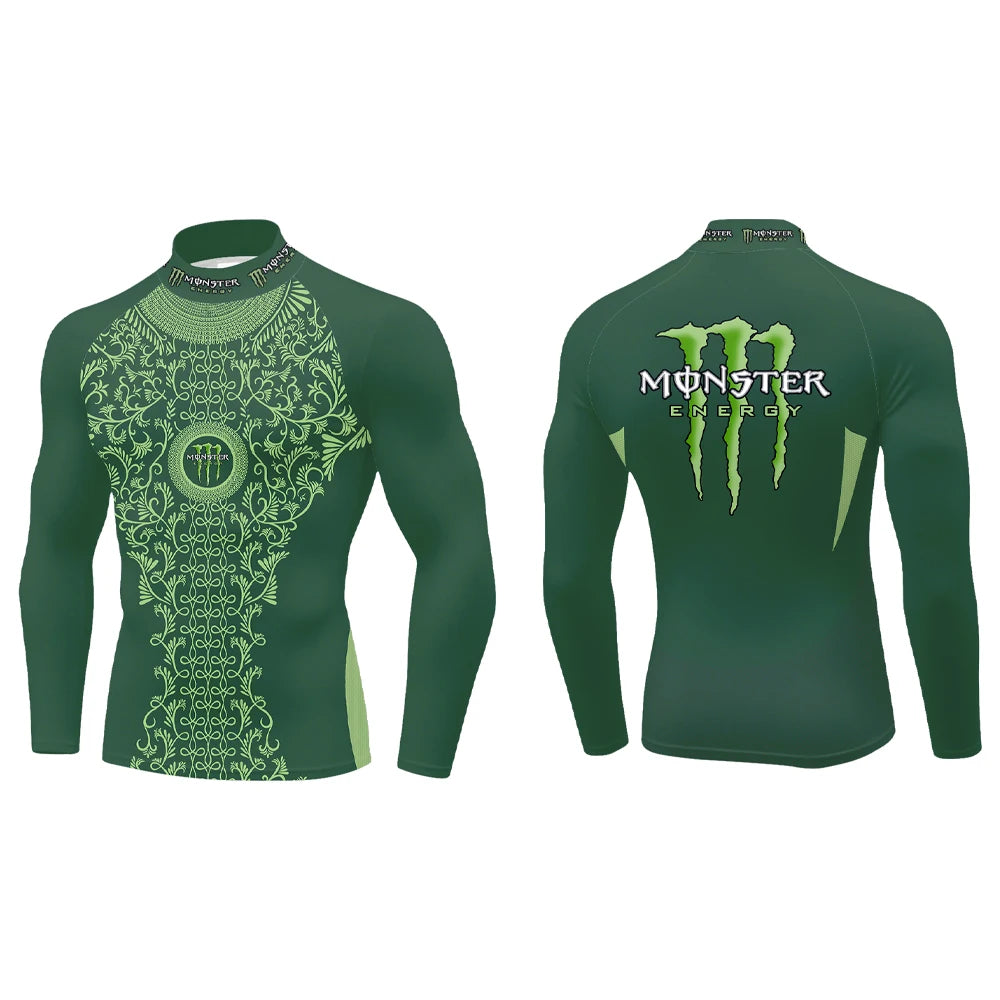 2025Monster Energy Men's Half High Collar Long Sleeve T-shirt Exquisite Vine Retro Style Sports Street Personalized Event Party