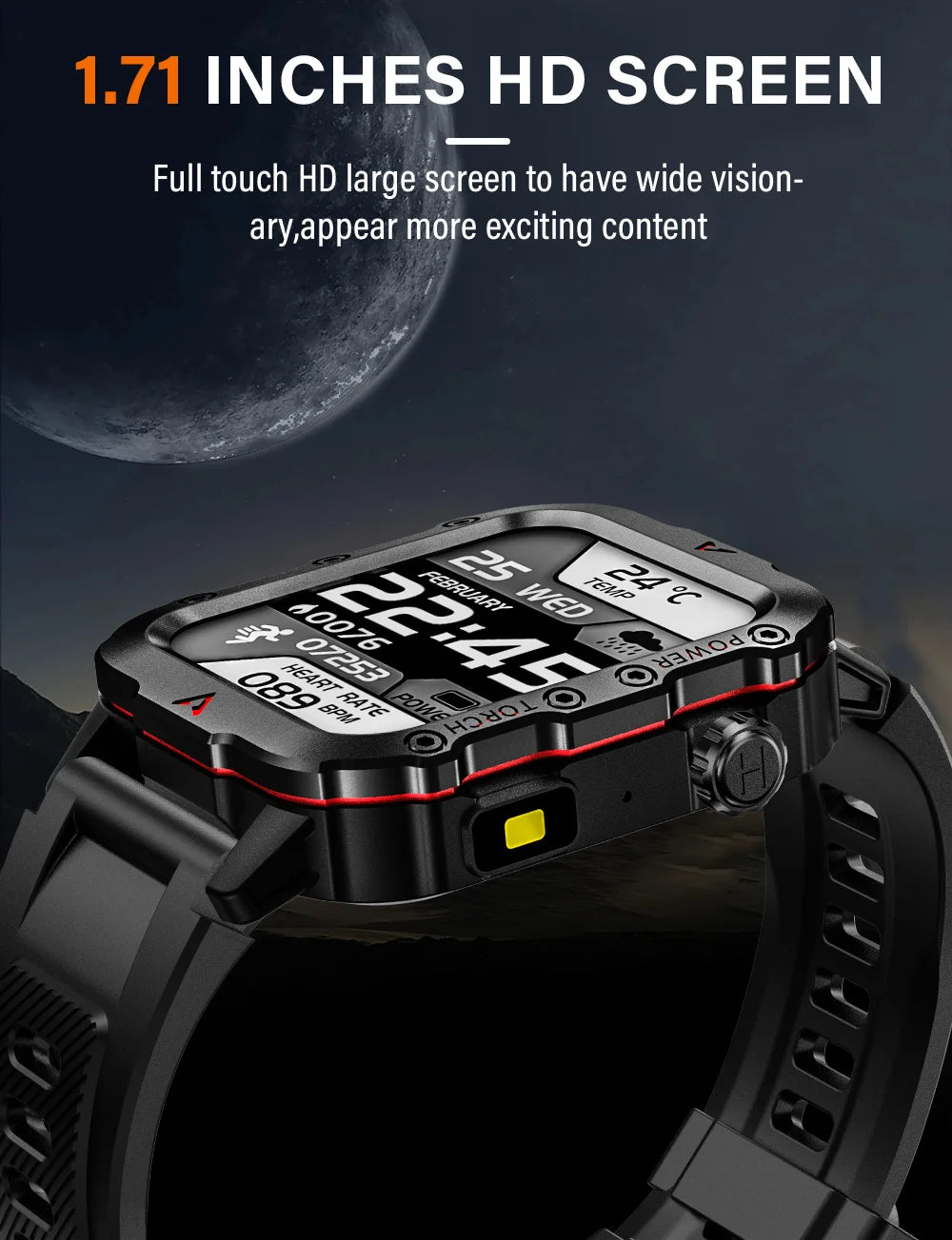 LAXASFIT New Outdoor Military Smartwatch Bluetooth Talking Smartwatch 1.73 Inch LED Sports Fitness Watch