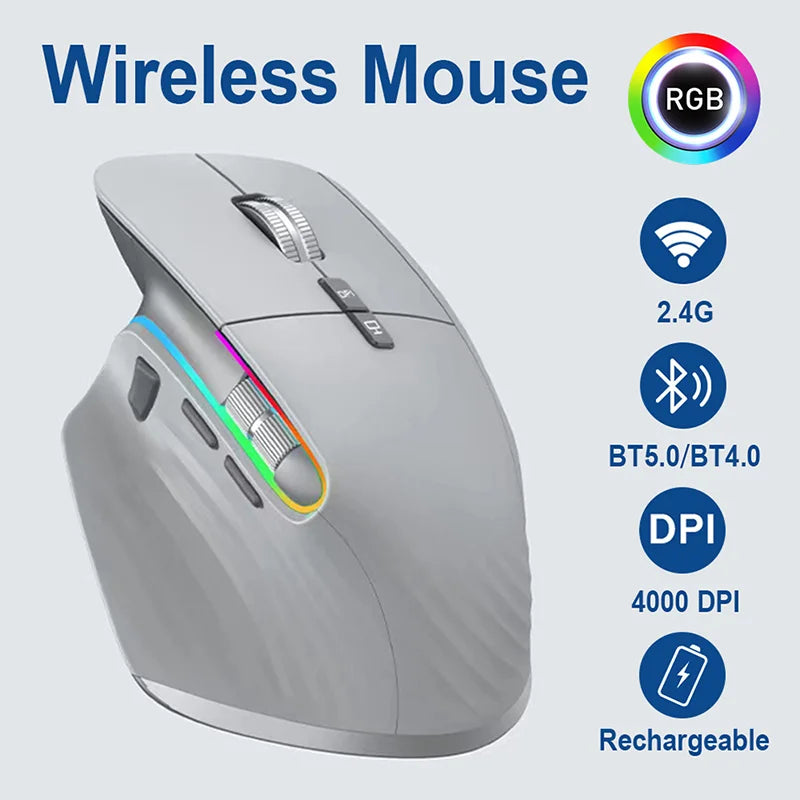 JOMAA 2.4G Wireless Bluetooth Mouse Rechargeable LED RGB Gaming Mouse  for Computer Gamer Office 4000DPI