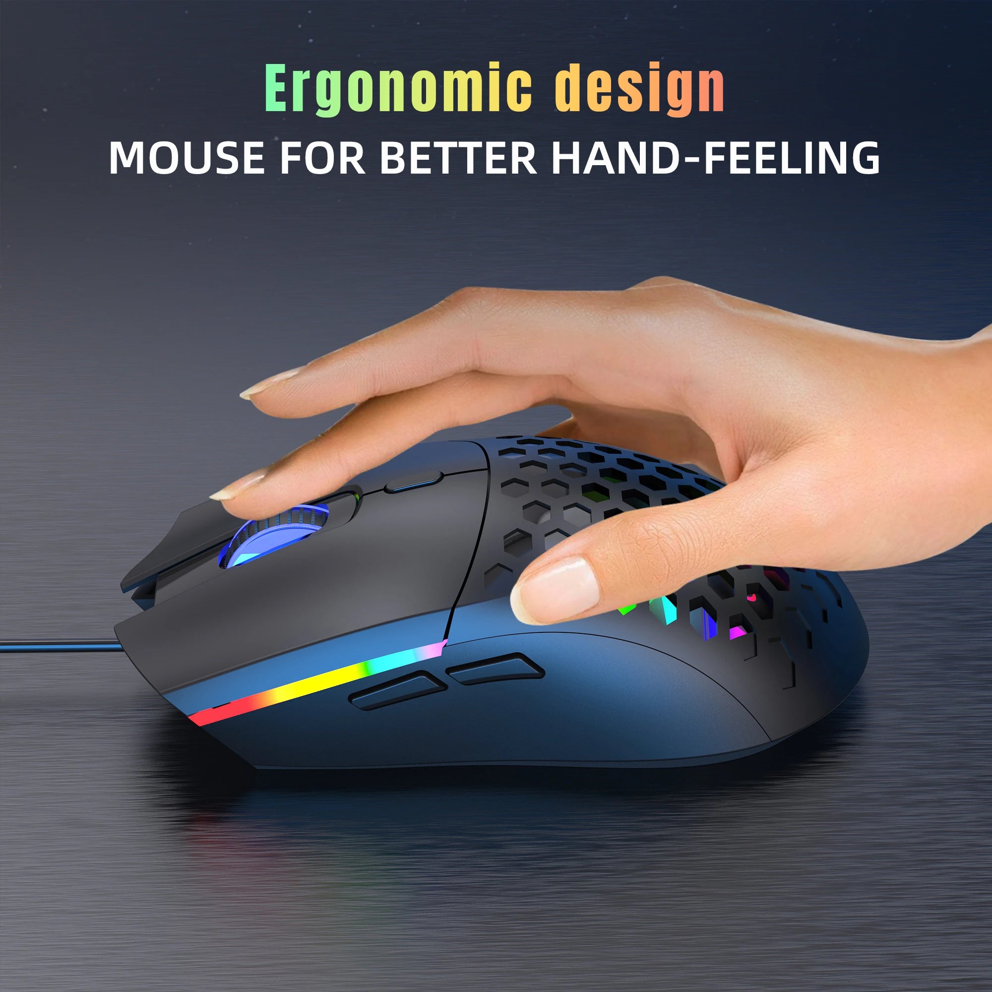 6 Keys Wired Gaming Mouse Honeycomb Hollow Design Colorful Backlight Adjustable 6400 DPI Mouse for Home office PC Gamer