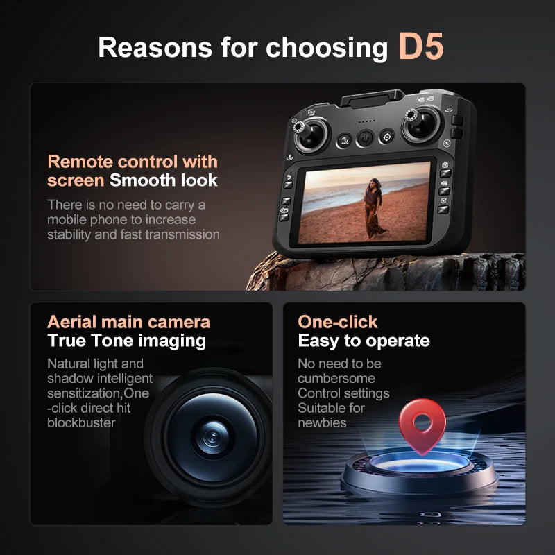2025 D5 Drone 8K Dual Camera HD Remote Control Quadcopter With Obstacle Avoidance For Aerial Photography RC Drone Gift For Girls