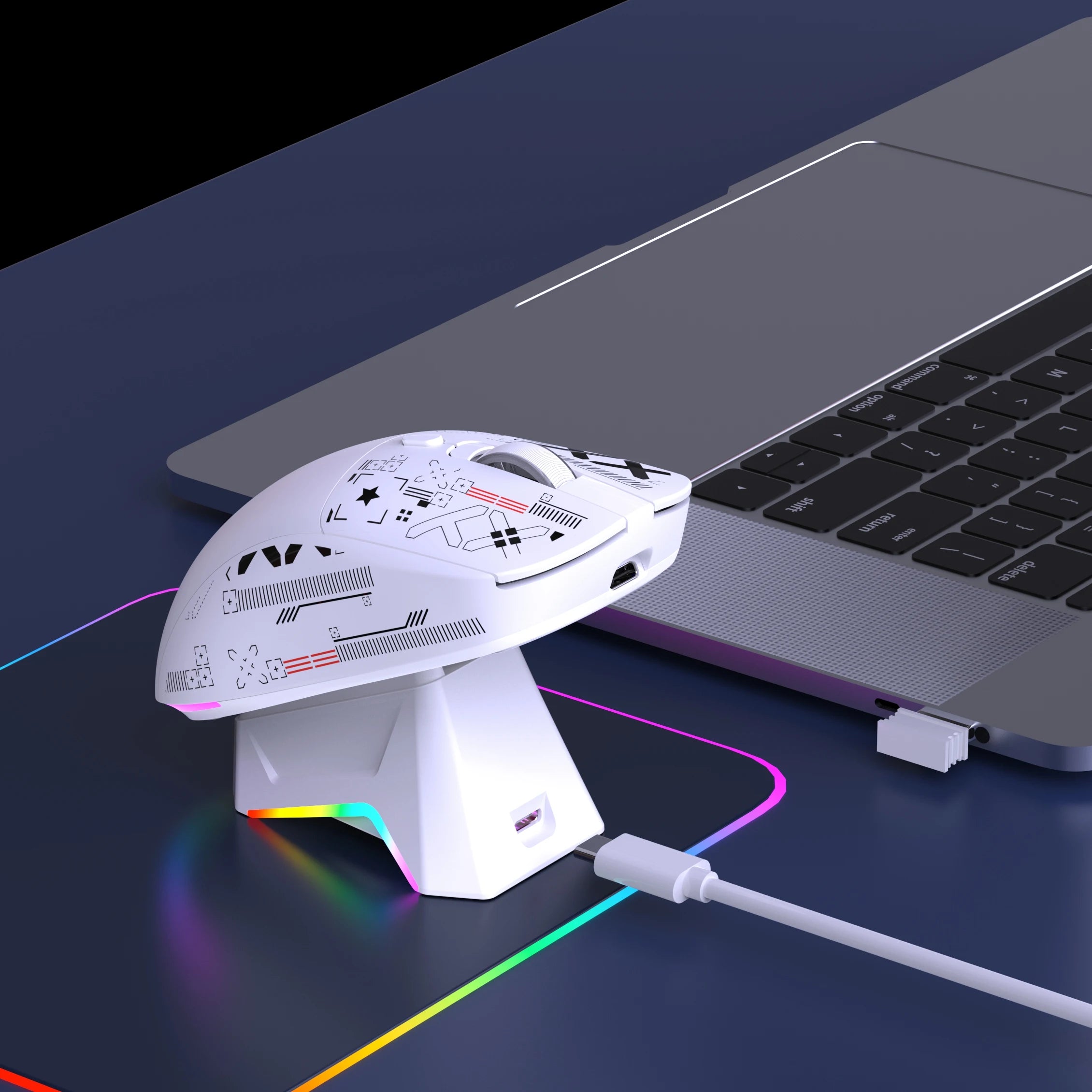 HXSJ T90Pro RGB Backlit Wireless Gaming Mouse with Charging Base Triple Mode 1K Optical Ergonomic Mouse for Esports