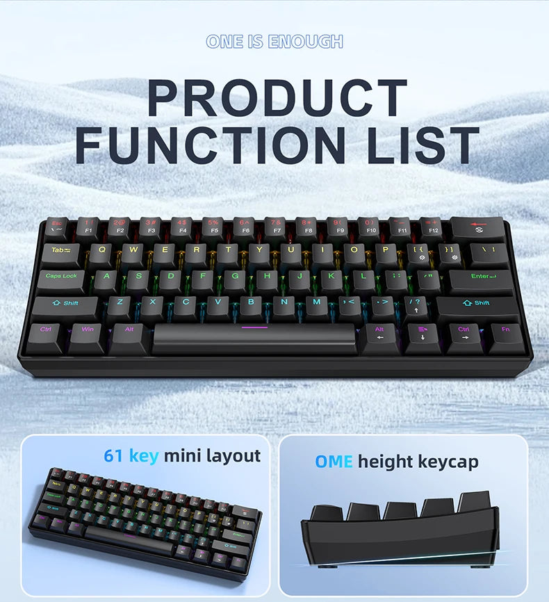 60% Portable Wired Mini Mechanical Keyboard, APAYADO K61 Mini Keyboard Wired,61 Keys Phantom RGB,Black,White,Red,Red/Blue Switch