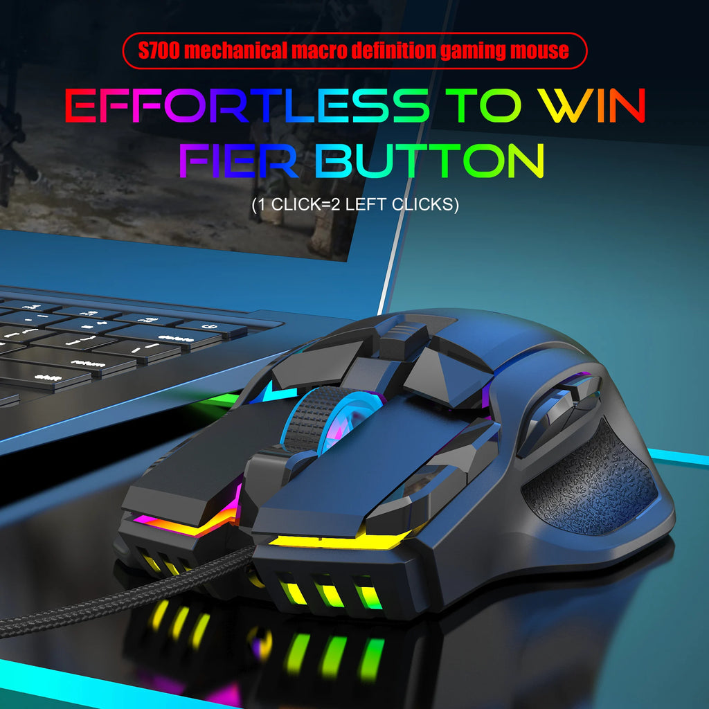 Hot sale HXSJ S700 ergonomics 12800 resolution mechanical 10 button macro programmable gaming mouse for gamer and laptop