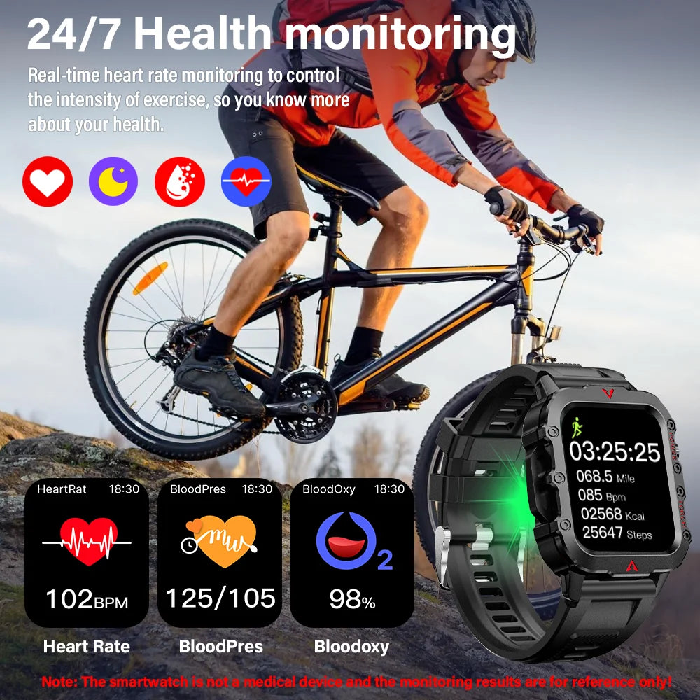 LAXASFIT New Outdoor Military Smartwatch Bluetooth Talking Smartwatch 1.73 Inch LED Sports Fitness Watch
