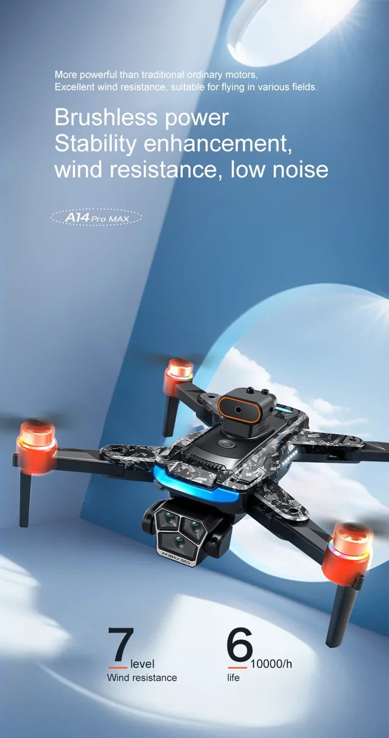 Xiaomi A14Pro Max Drone 8K HD Three Camera GPS Brushless Optical Flow Obstacle Avoidance 4.5-inch large screen UAV RC 18000M