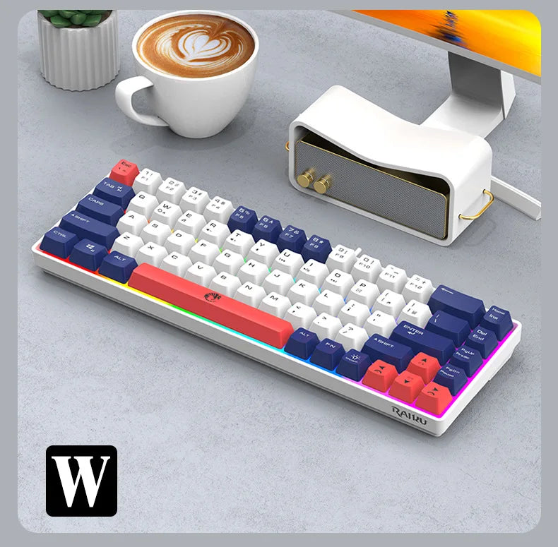 RAIKULei Kui K68 Wired Keyboard Three Color Customized Gaming Luminous Keyboard Mechanical Feel
