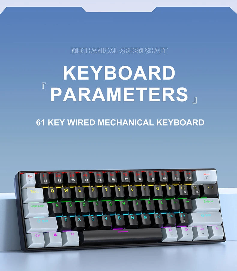 61 Keys Mechanical Keyboard Wired,APAYADO K61 RGB 60% Portable Mini Keyboard Black,White, Red/Blue Switch for Gaming